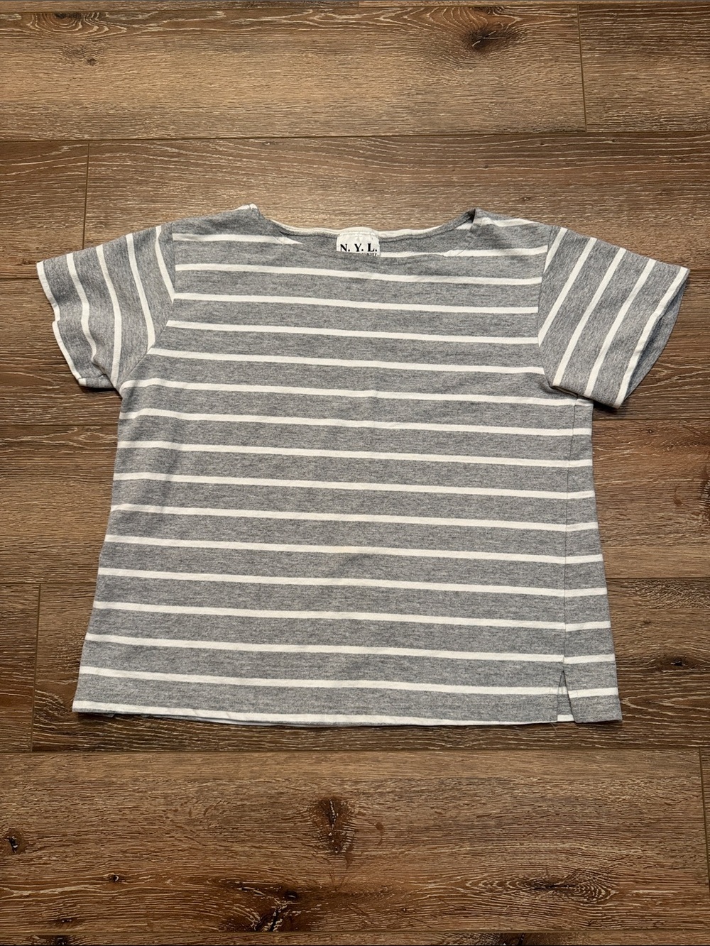 New York Laundry Gray & White Striped Short Sleeve Tee - Boat Neck